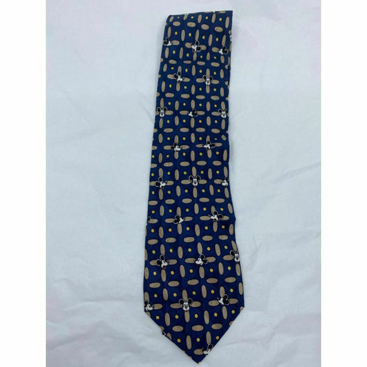 MICKEY MOUSE Disney Neck Tie Blue Tan Hand Made 100% Silk