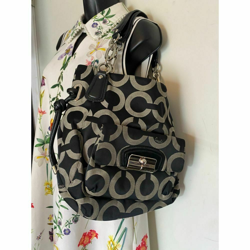 Coach Women's Large Black Tan Fabric Tote Bag