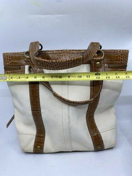 coach bag xl w w croc embossed leather trim brown white canvas tote