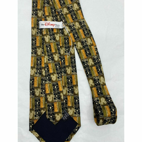 MICKEY MOUSE Disney Neck Tie Black Green Orange Hand Made 100% Silk