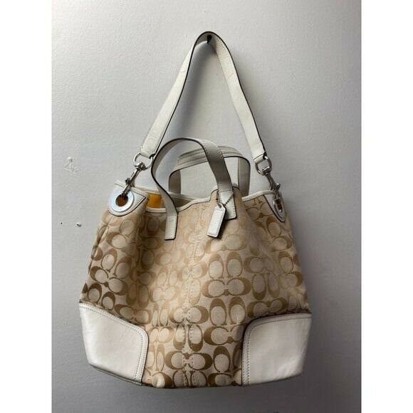 NWT Coach Tan White Fabric Tote Bag MSRP $328