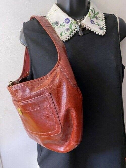 coach red patent leather shoulder bag