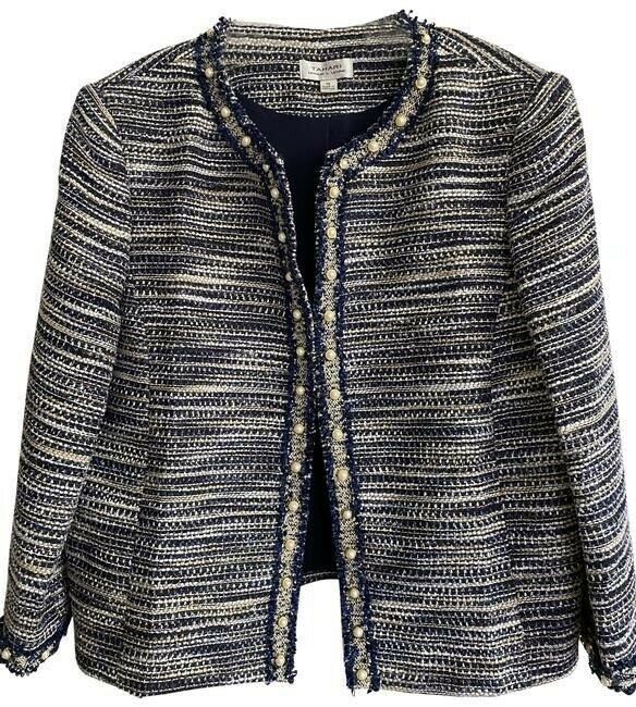 elie tahari navy white tweed msrp jacket