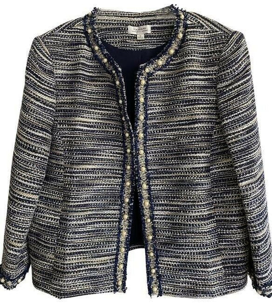 elie tahari navy white tweed msrp jacket