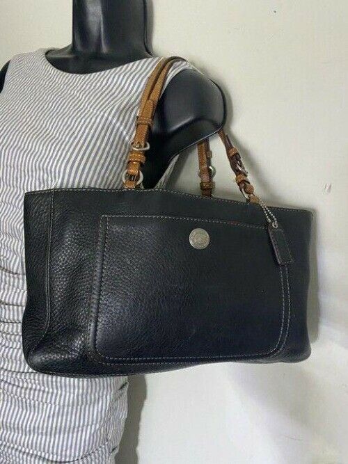 coach medium bag handbag navy leather shoulder bag