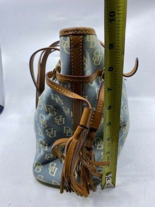 Dooney and bourke shopping large blue white brown fabric tote