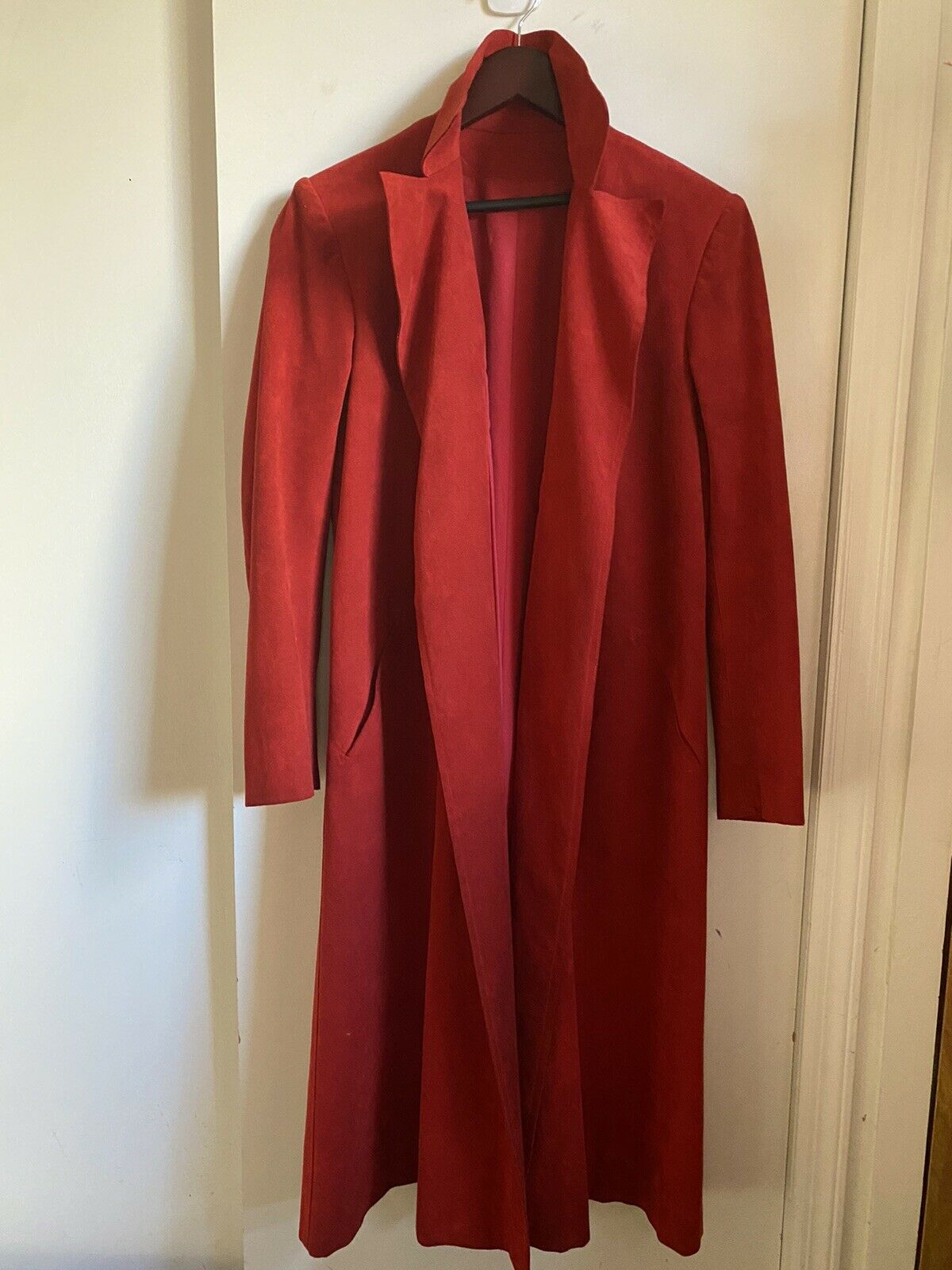 No brand Tailored Suede Red Long Coat Size Small