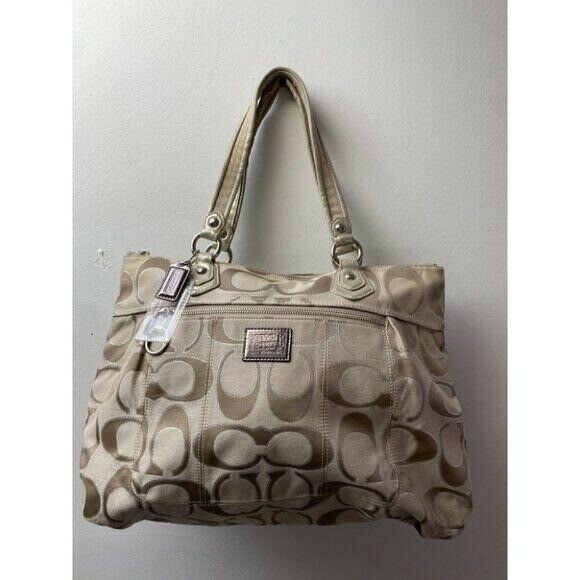 COACH Large Tan Jacquard Fabric Tote Bag