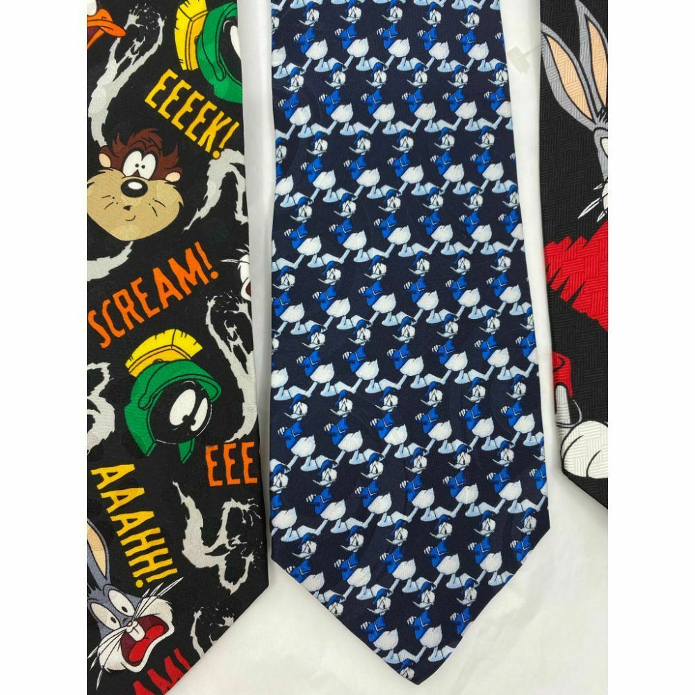 New Lot of 3 Neck tie Disney, Looney Tunes Black Red White Total Msrp 75