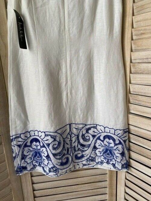 Nicole Miller white w linen w emroidery detail msrp short formal dress