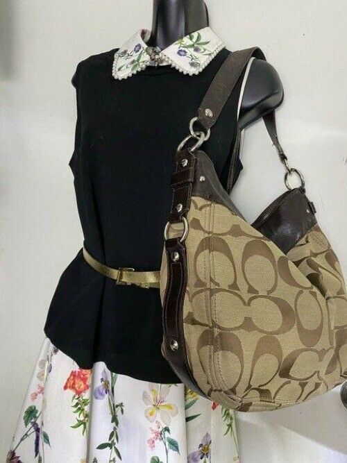 coach brown beige fabric shoulder bag