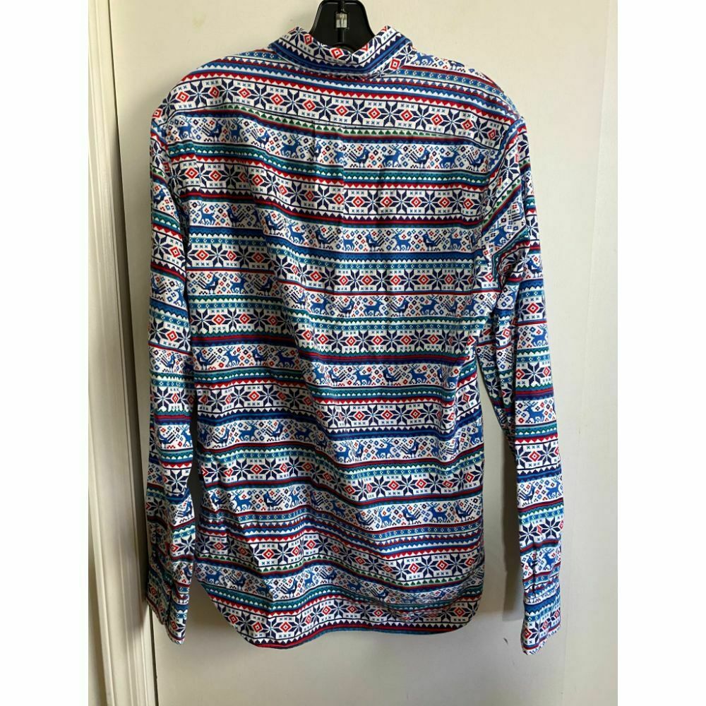 BONOBOS Blue White Red Printed Long Sleeve Button Down Shirt Size M