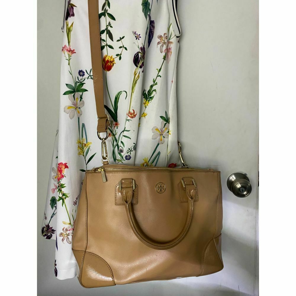 TORY BURCH Large Multi Beige Saffiano Leather Compartment Tote Bag