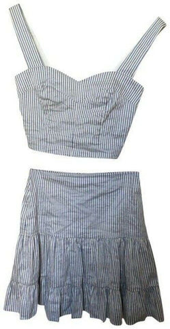 Nicole Miller blue white new stripe cotton crop two piece set msrp