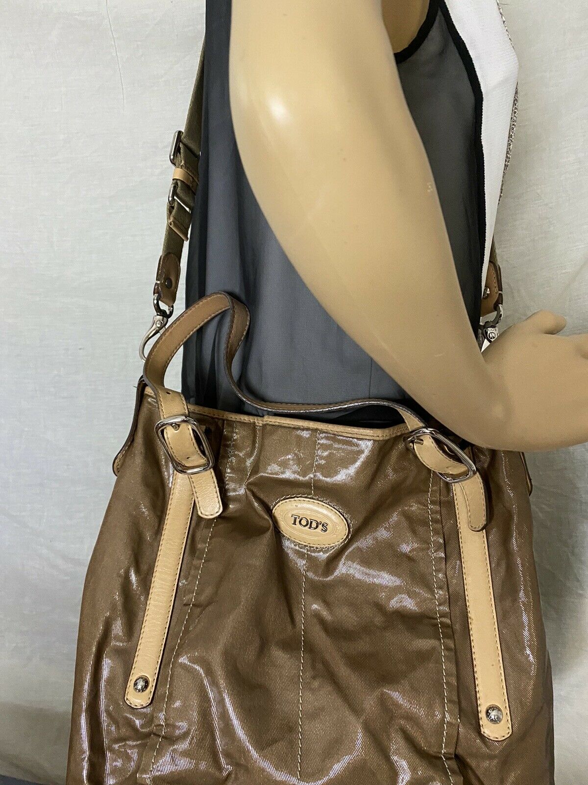 TOD’S Large Laminated Fabric  Tote Bag W/ Strap