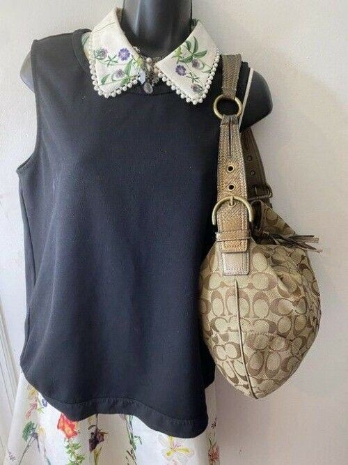 coach mini bag brown beige fabric tote