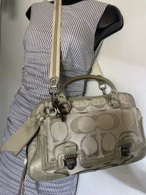 coach msrp silver gray fabric cross body bag