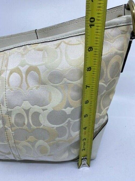Coach Medium Tote Msrp Beige Silver Jacquard Fabric Shoulder Bag