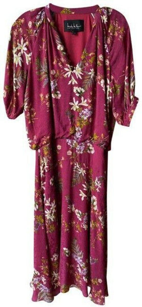 nicole miller purple green white floral msrp long casual maxi dress