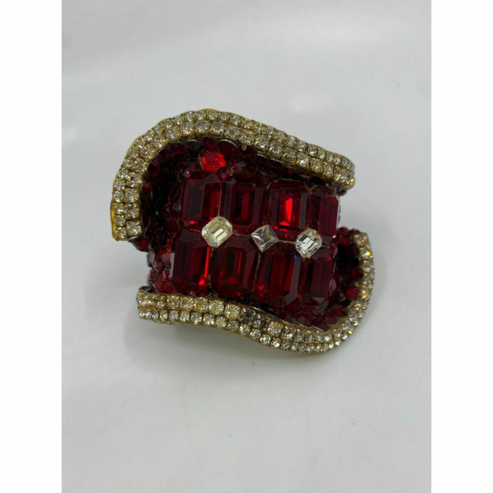 Rare! WENDY GELL Signed 1983 Red Be jewelled Cuff Bracelet