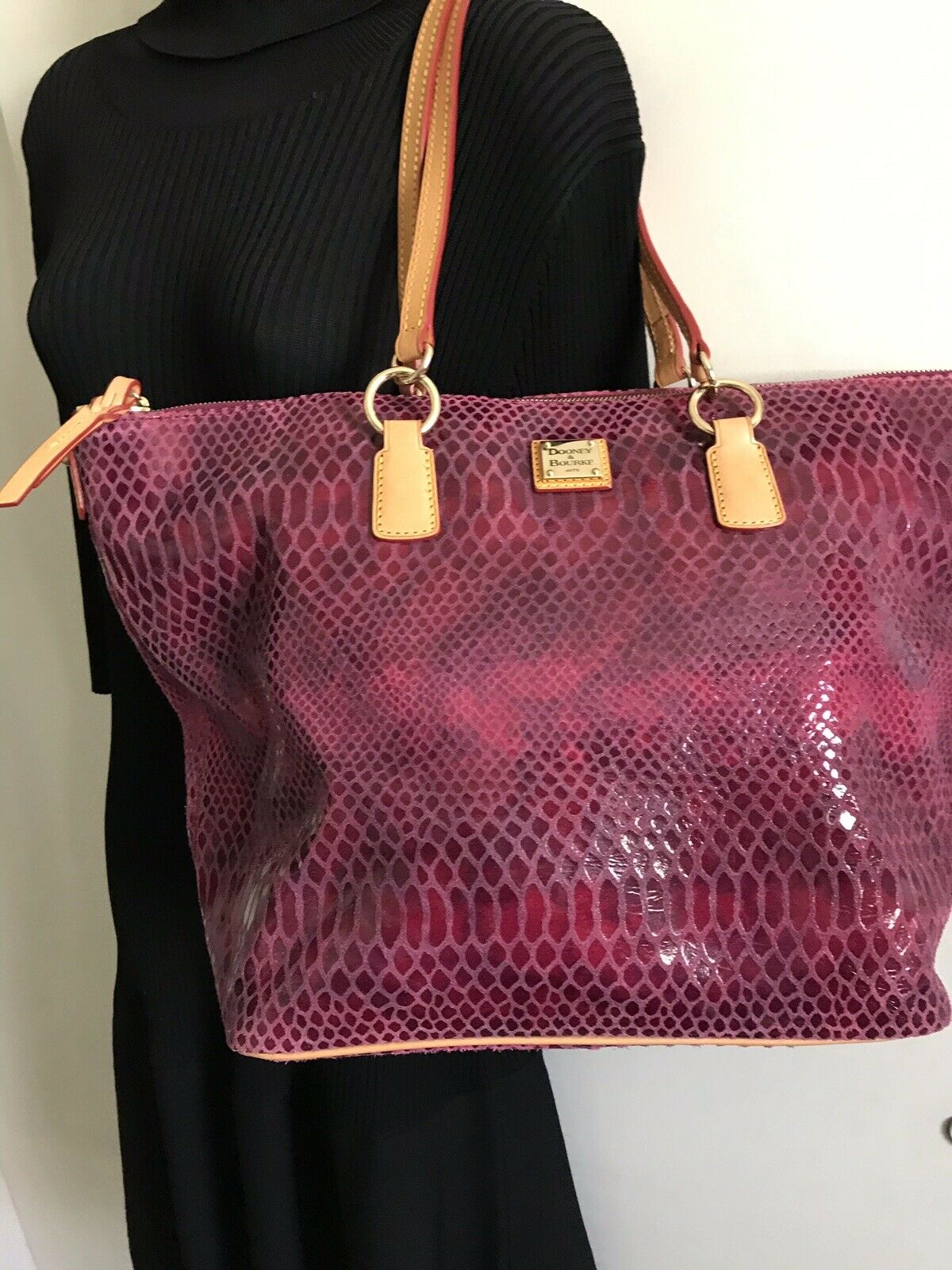 DOONEY & BOURKE XL Pink Snake Print Leather  tote