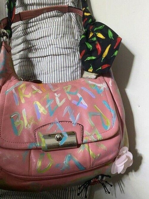 Coach w hand customized by me w applique street art coral hobo bag
