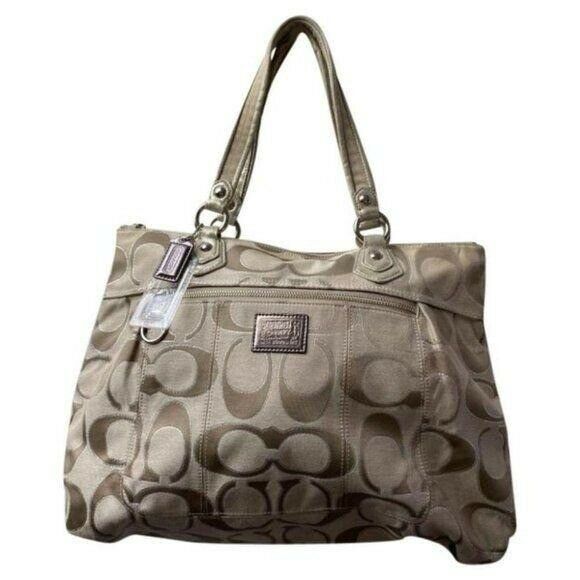 COACH Large Tan Jacquard Fabric Tote Bag