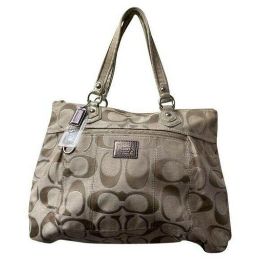 COACH Large Tan Jacquard Fabric Tote Bag