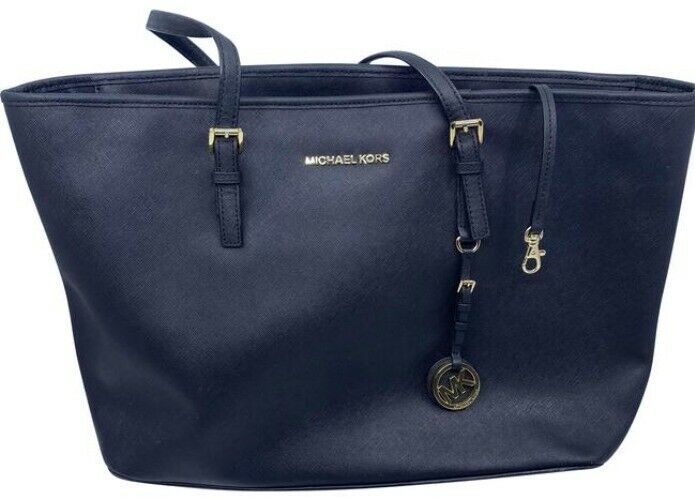 Michael Kors Jet Set Large Travel Top Zip Device Black Saffiano Leather Shoulder