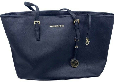 Michael Kors Jet Set Large Travel Top Zip Device Black Saffiano Leather Shoulder