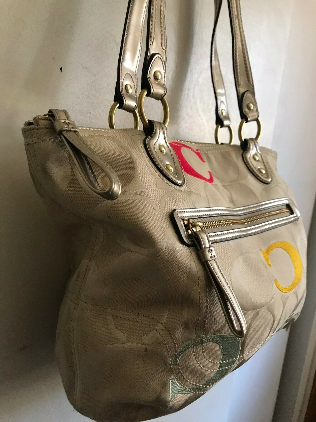 COACH Medium Interwoven Jacquard Bag - Tan