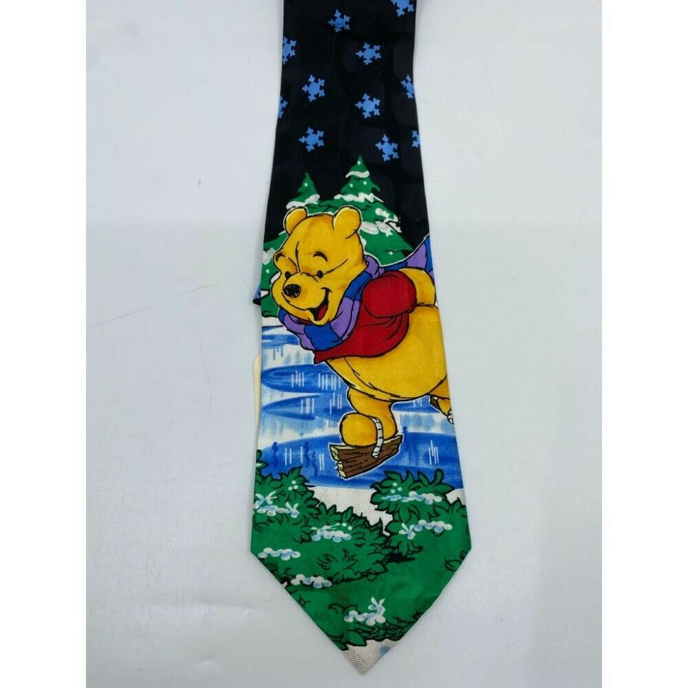 New! Winnie The Pooh Blue Green Christmas Theme Neck Tie Msrp 35