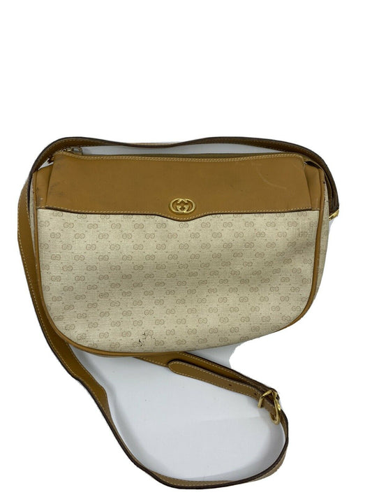 GUCCI Vintage Beige Coated Canvas/ Leather Crossbody