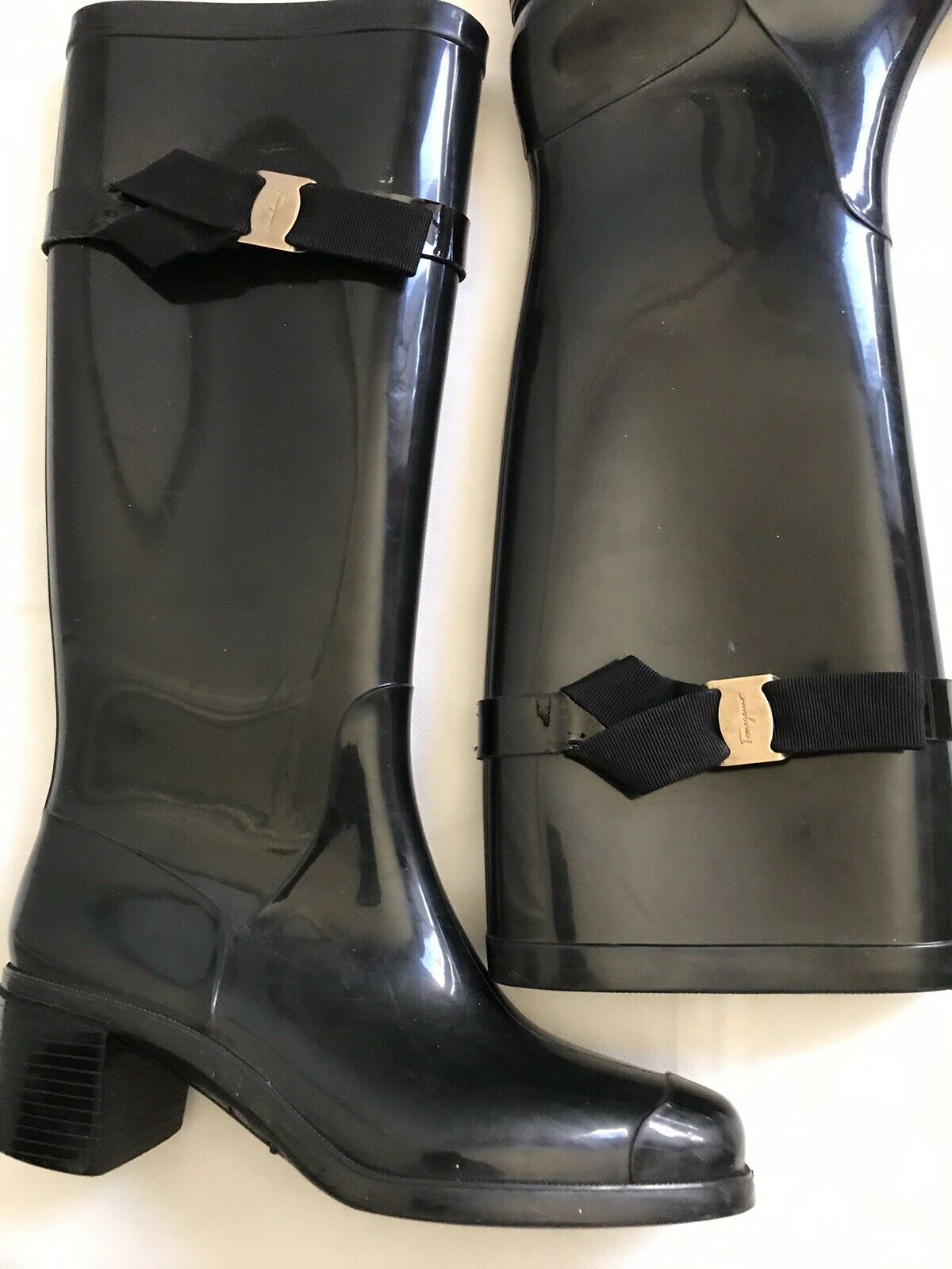 SALVATORE FERRAGAMO Black Rain Boots Sz 38