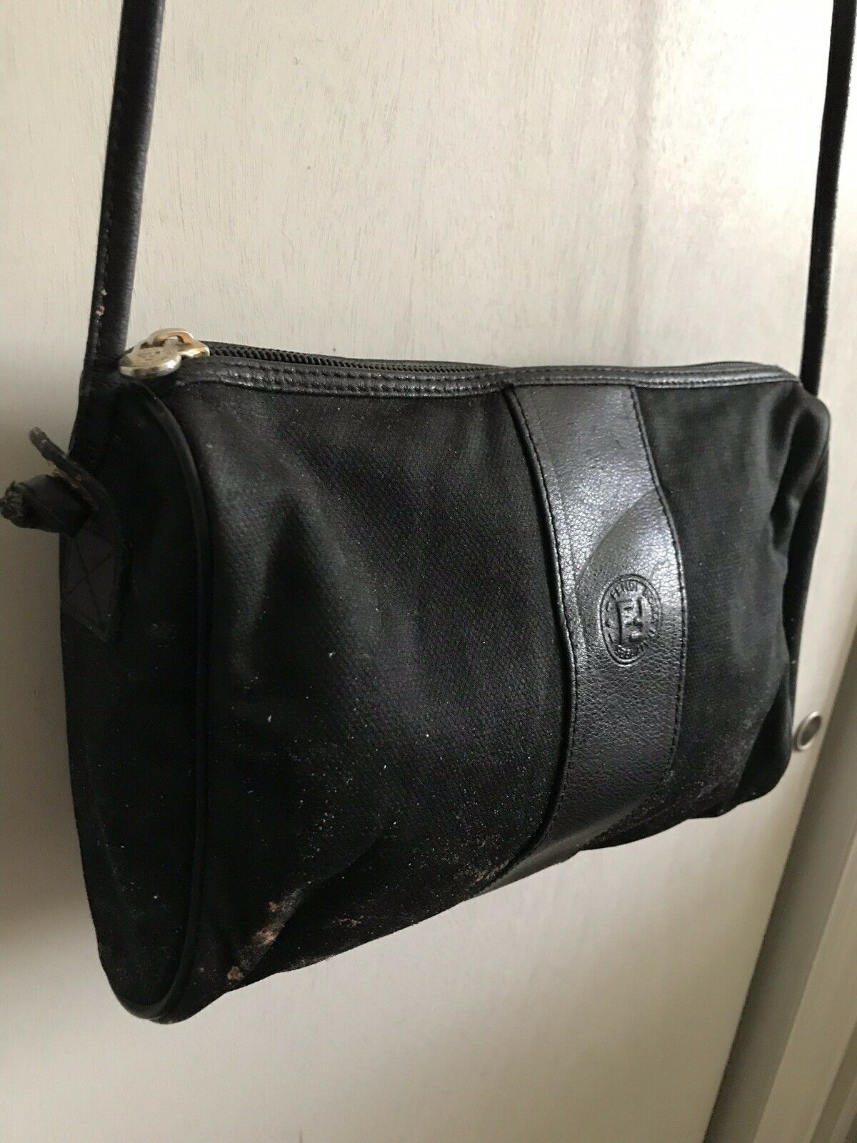 FENDI Vintage Small Black Stripe Crossbody Bag