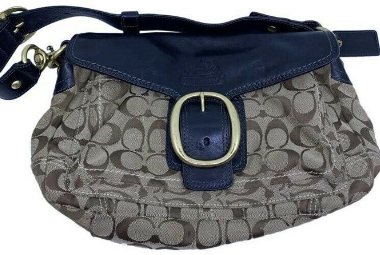coach medium material tan black fabric shoulder bag