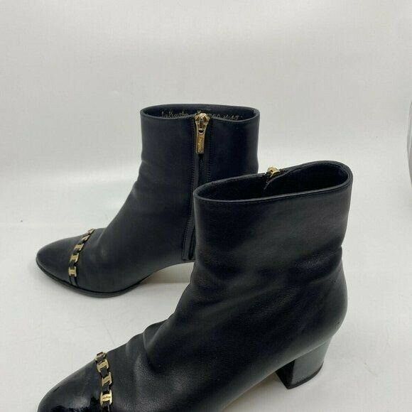 Msrp$730 SALVATORE FERRAGAMO Booties W/ Gold signa