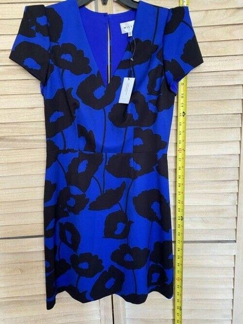 milly blue black new printed msrp short formal dress
