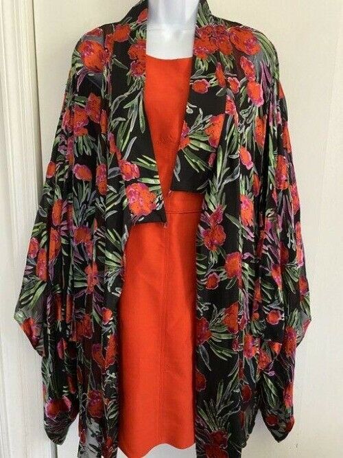 nicole miller black green red new floral burn out tops msrp tunic