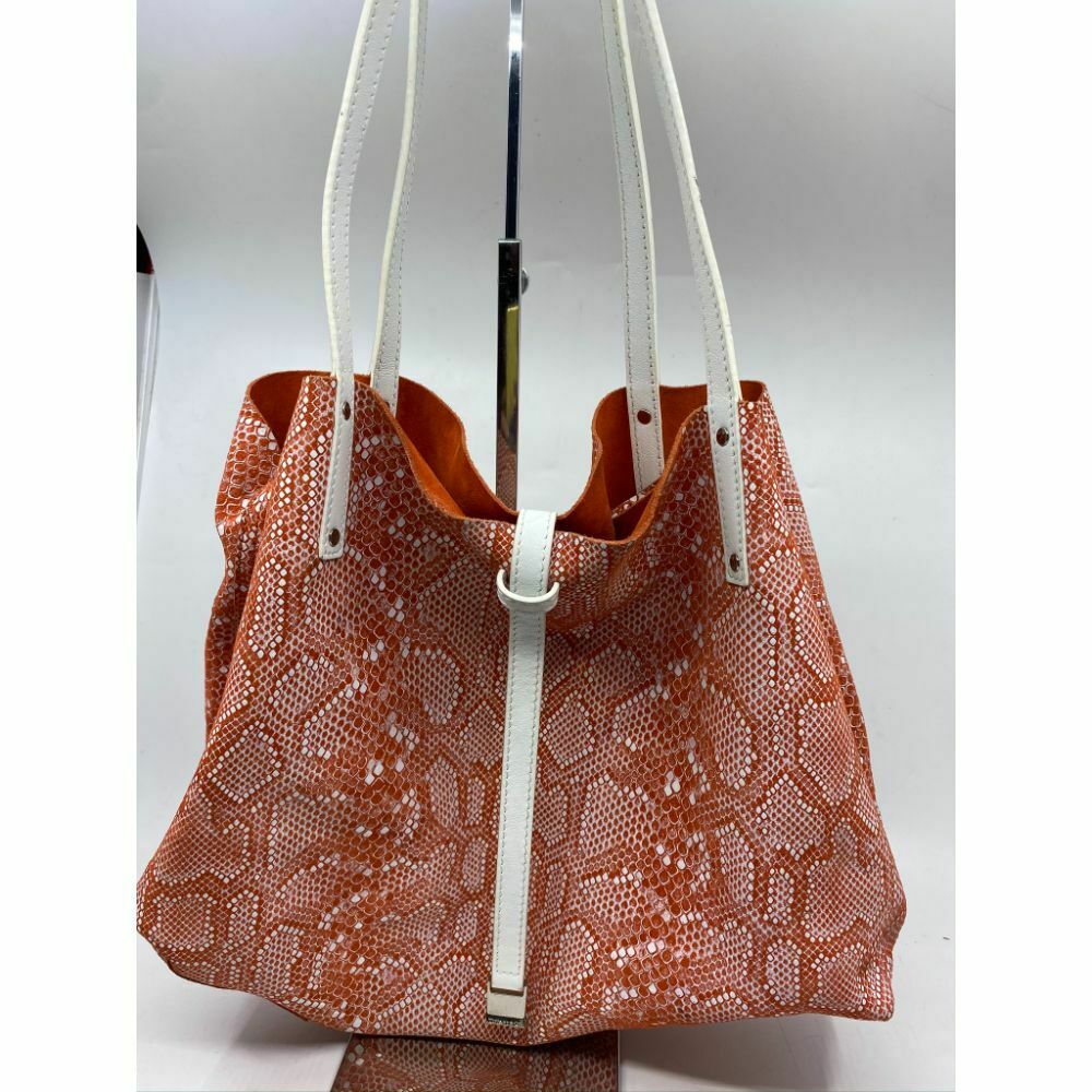 695 Tiffany and Co. Reversible Large Tote Bag Orange Suede and Snake Print Design
