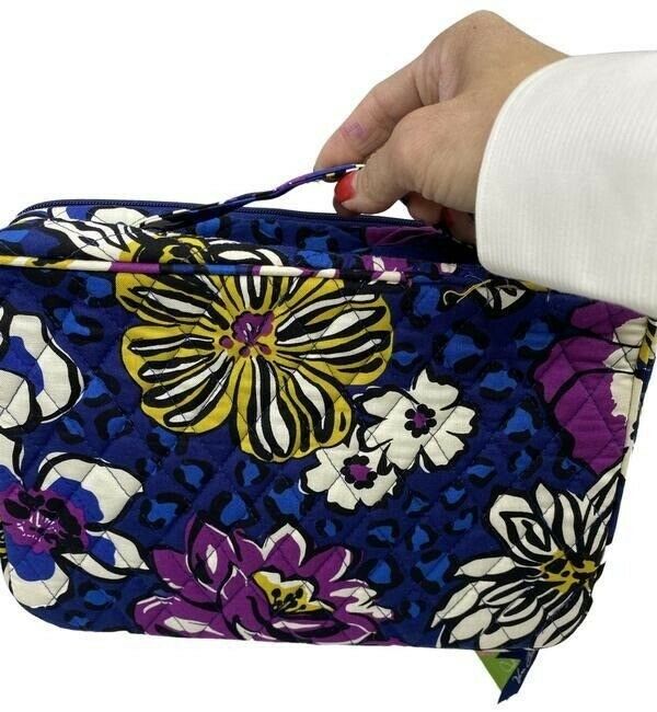 vera bradley blue purple white quilted fabric cosmetic bag