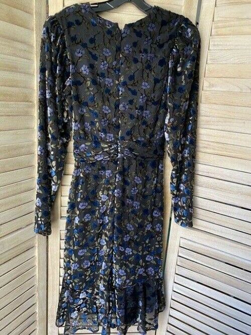 Nicole Miller Gray Blue Gold Floral Msrp Mid Length Short Casual Dress