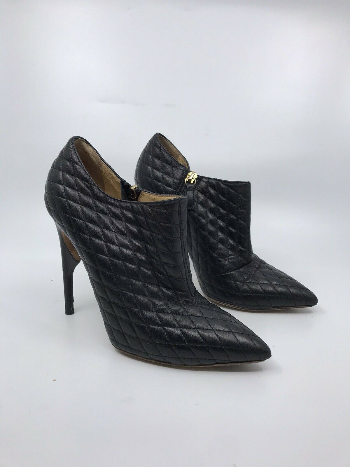 JEROME C ROUSSEAU Black Leather Quilted High Heel Boots 37