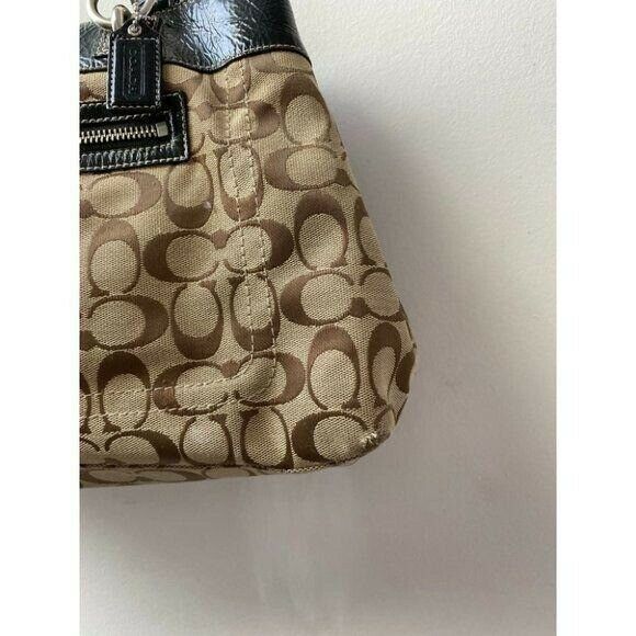 COACH Large Tan Black Jacquard Fabric Tote Bag