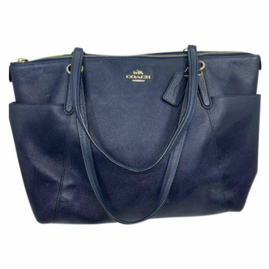 COACH Navy Blue XL Leather Shoulder Bag Very Good Condition