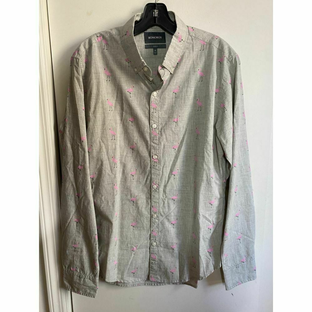 BONOBOS Gray Pink Printed Long Sleeve Button Down Shirt Size M