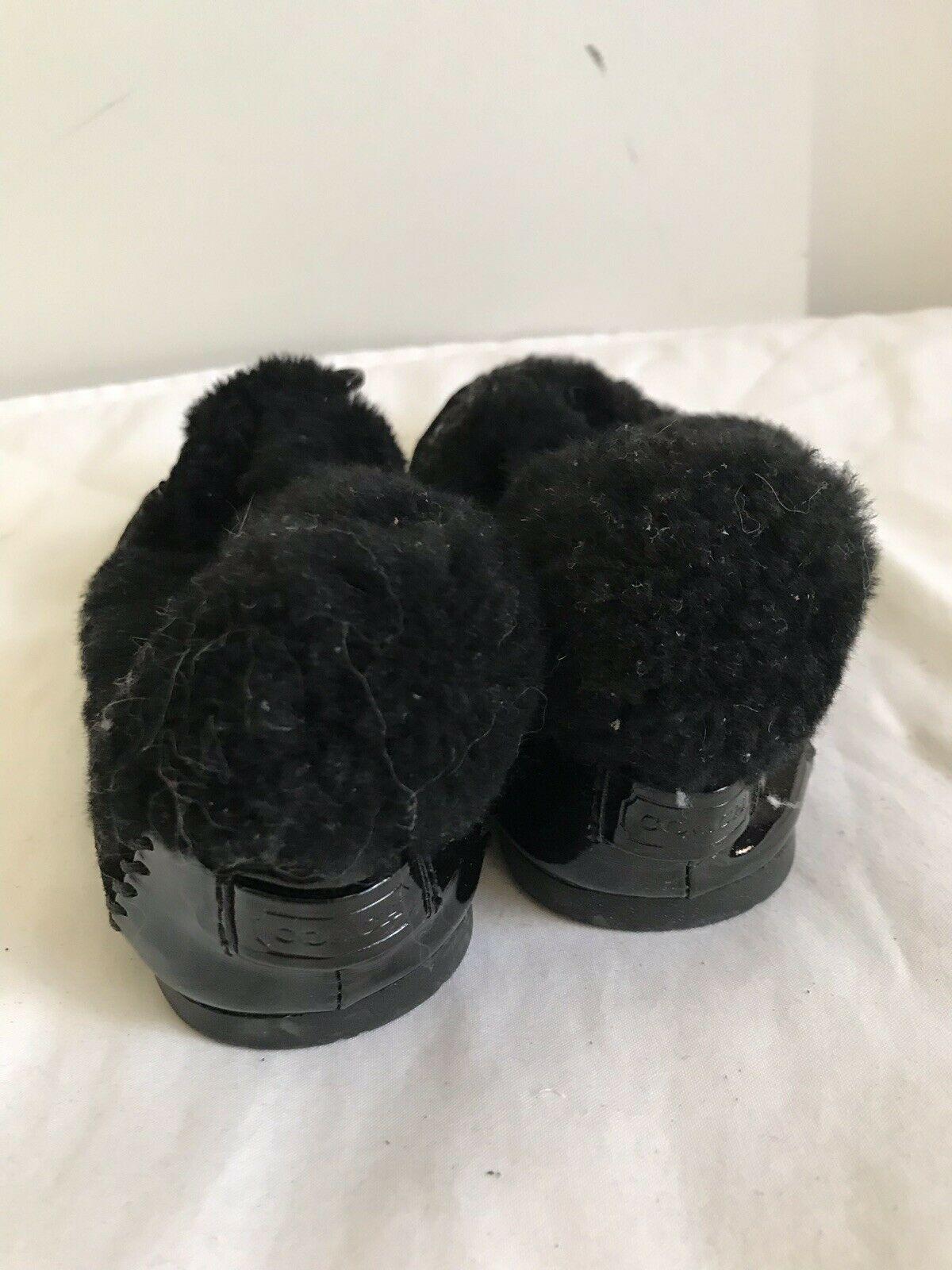 COACH Black Faux Fur/Jacquard Logo Moccasin Flats