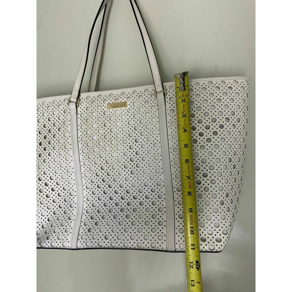 KATE SPADE XL White Leather Laser Cut Tote Bag Very Good Condition