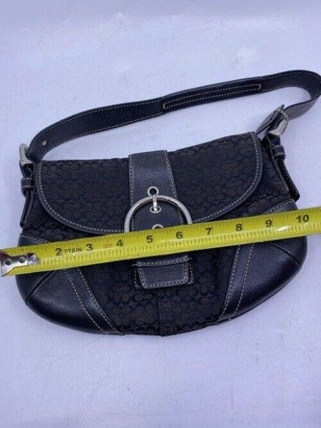 coach medium material black gray fabric shoulder bag