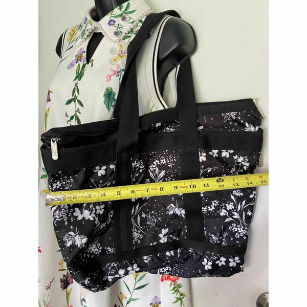 Le Sportsac Black White Floral Nylon Tote Bag